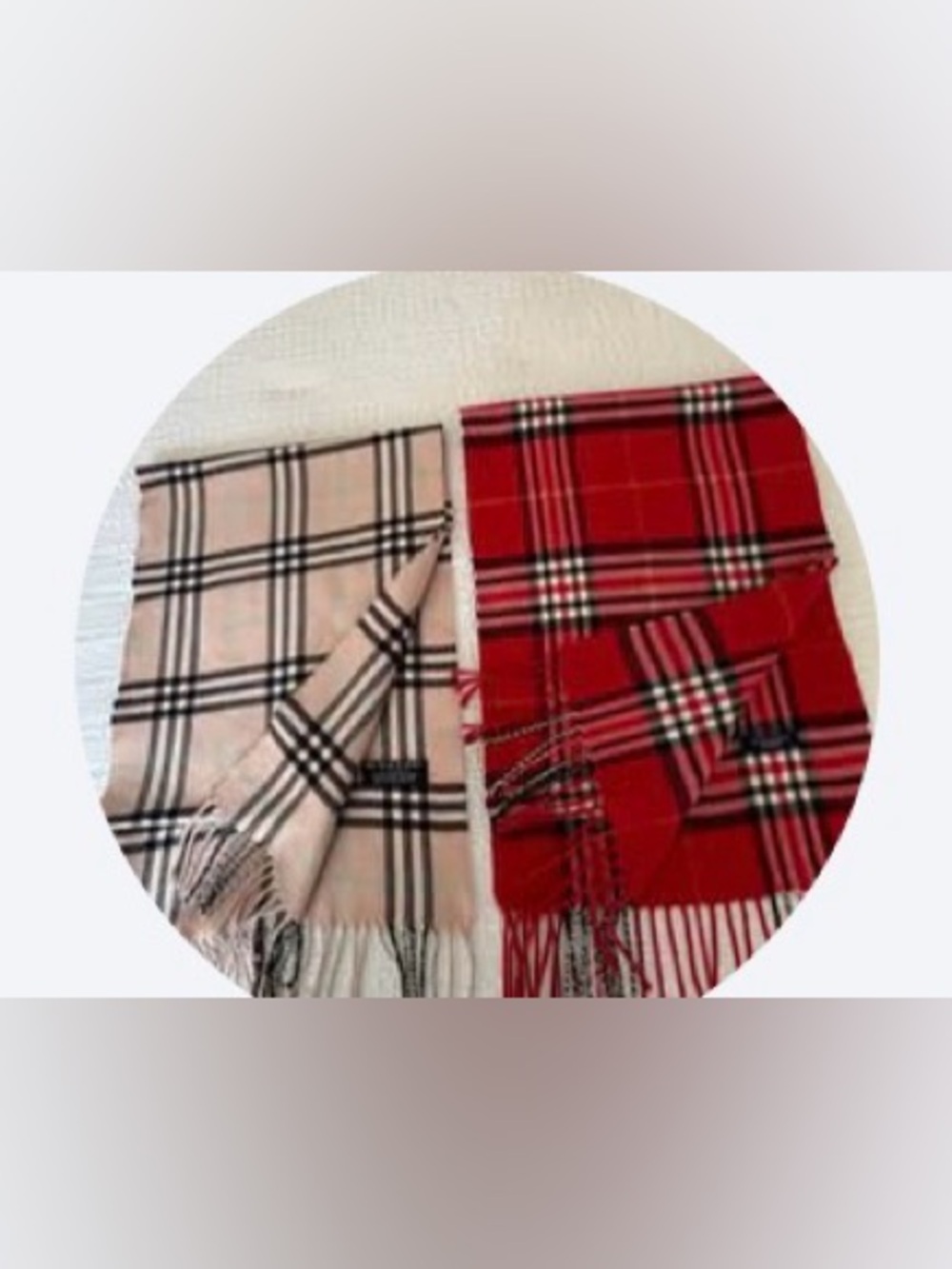 Authentic Burberry Classic Check Scarf Pair in Beige and Red